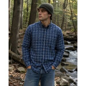 BD Baggies English Twill Flannel Shirt Mens XL Blue Plaid Button Down